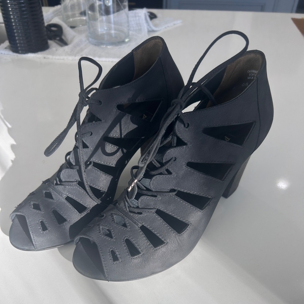 PAUL GREEN Jansen Lace Up Black Color Peep Toe Booties Size 6 (8.5 US)